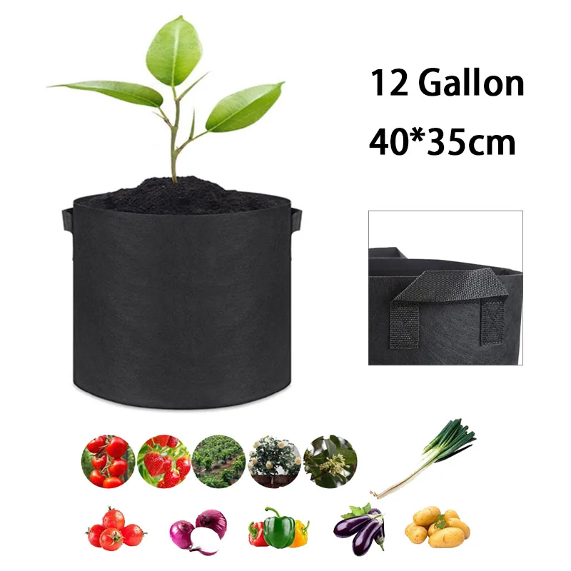 

12 Gallon Hand Held Plant Thicken Grow Bags Fabric Pot Jardim Home Gardening Flowers Plant Growing Grow Garden Tools