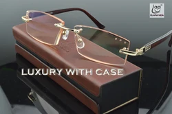 Luxury Diamont Cutting Blue Light Blocking Rimless Reading Glasses High Quality with PU Case America Brand Gentlemen +0.75~+4.0