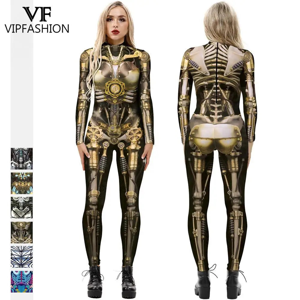 VIP FASHION Halloween Carnival Punk Armor stampa 3D Costume Cosplay Zentai tute per donna body