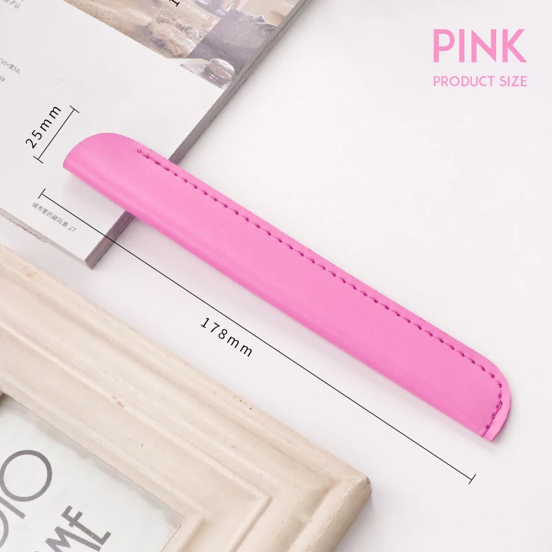 Business Portable Pen Case Creative Personality Gel Pen Protective Cover Simple Solid Color Leather Pen Pencil Case Stationery