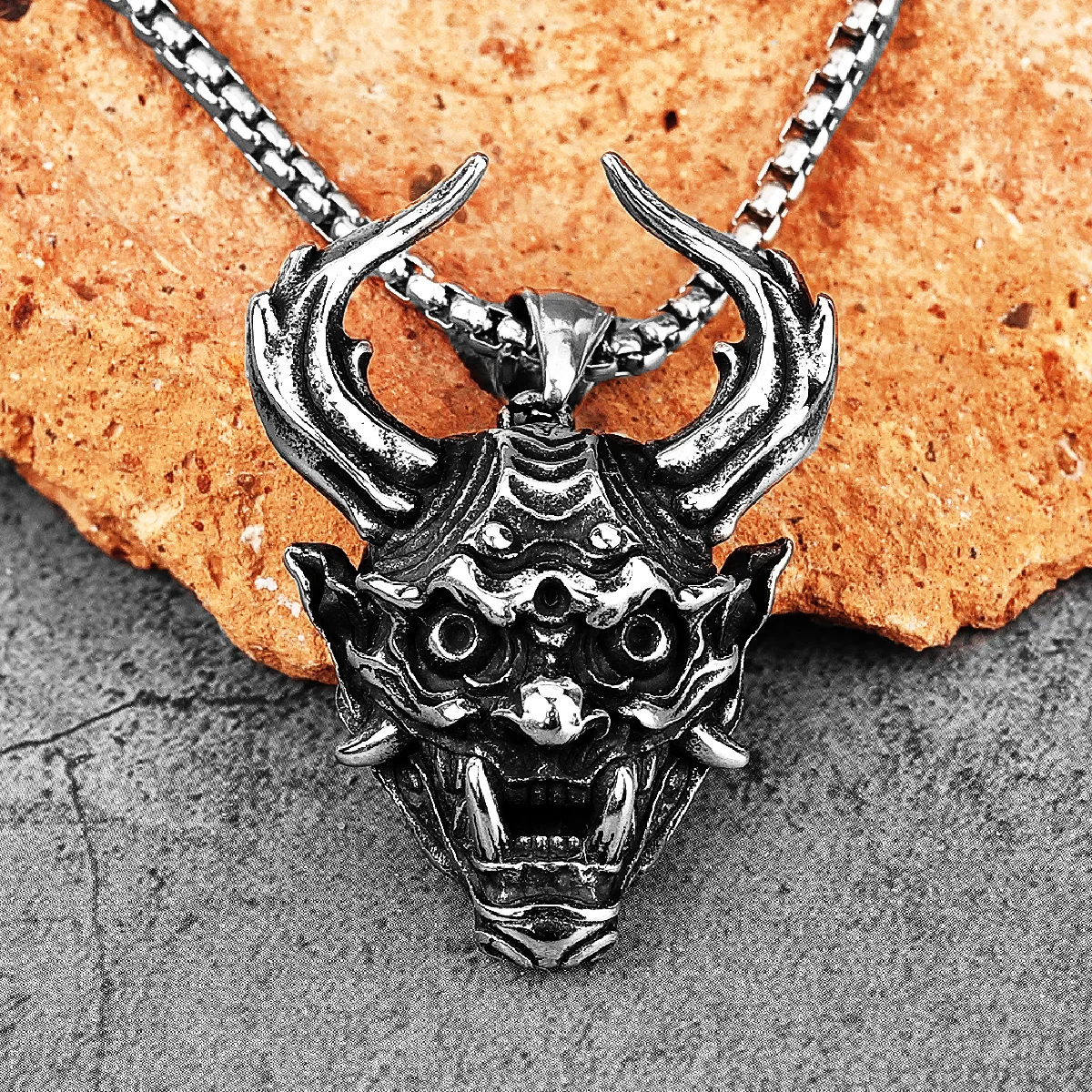 Prajna Horned Monster Stainless Steel Men Necklaces Pendants Chain Punk for Boyfriend Male Jewelry Creativity Gift Wholesale