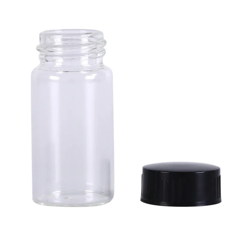 Transparent Glass Bottle With Black Screw Cap 20ml Clear Lab Glass Vials Bottles Containers Liquid Sample Glass Bottles