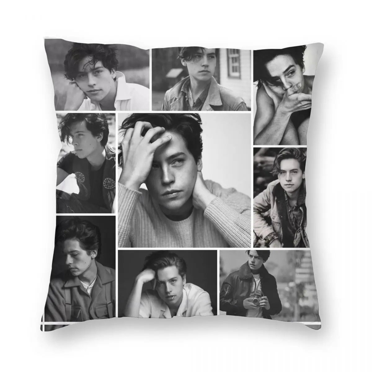 Cole Sprouse Black And White Square Pillowcase Polyester Linen Velvet Creative Zip Decorative Car Cushion Cover Wholesale