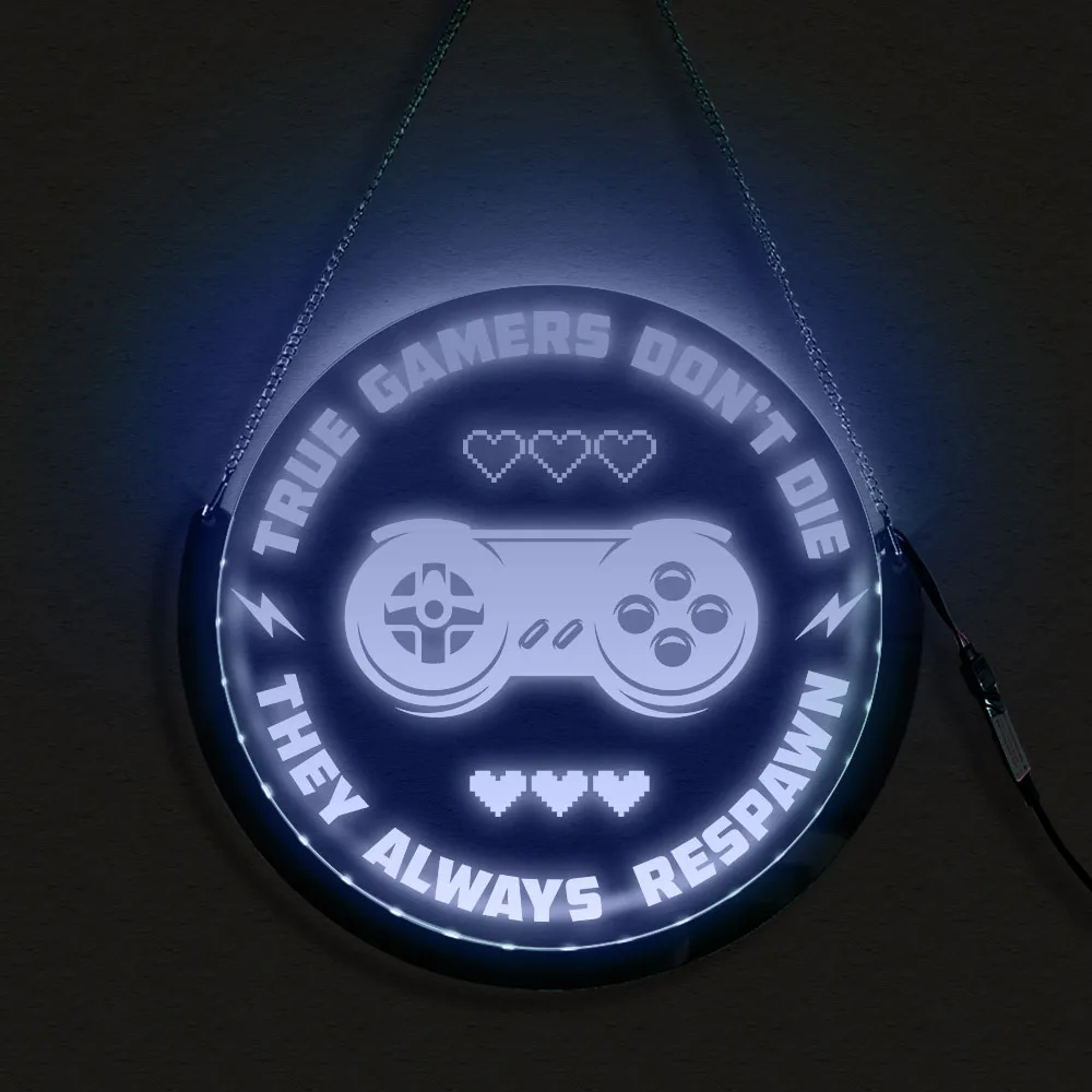 

True Gamers Don't Die Video Games Decorative Round LED Neon Sign Muti-Color Wall Lamp Lighting Board Modern Game Players Gift