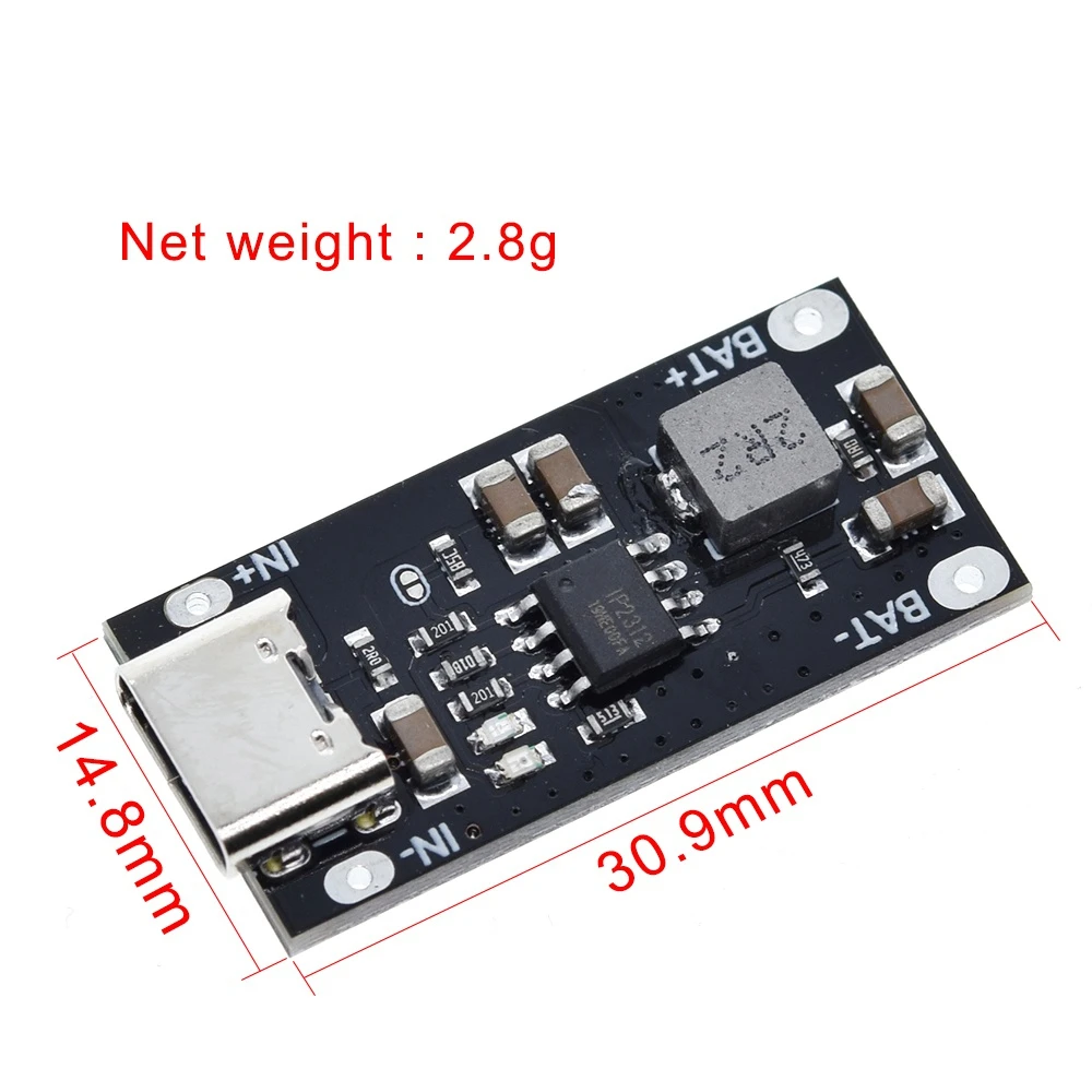 TZT Type C USB Input High Current 3A Polymer Ternary Lithium Battery Quick Fast Charging Board IP2312 CC/CV Mode 5V To 4.2V