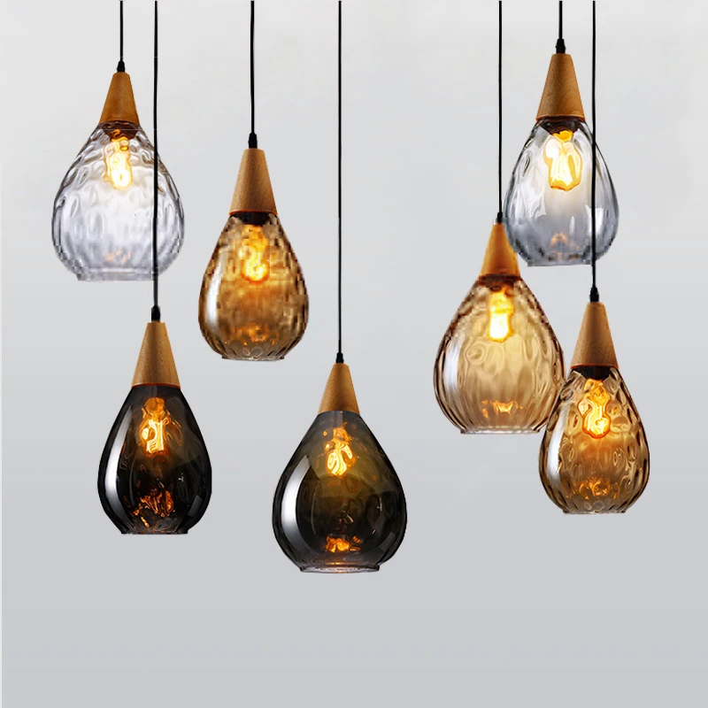 Modern Glass Pendant Lights Water Drop lampshade Pendant lamp LED hanging Lamp Ceiling fixture for Kitchen Cafe Bar Dining Room