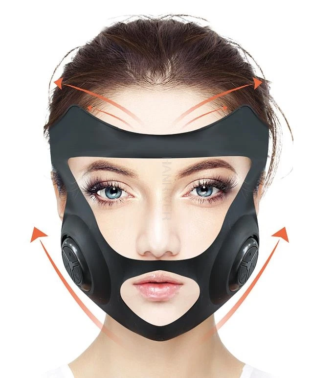 Grey Pink Electric V-shaped Thin Face Slimming Cheek Mask Massager Facial Lifting Machine V-Line Lift Up Bandage Therapy Device