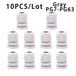 10Pcs Waterproof Cable Gland PG7/9/11/13.5/16/19/21/36 Gray Plastic Seal Joint Nylon  IP68 White Cable Fixing Nylon Connector