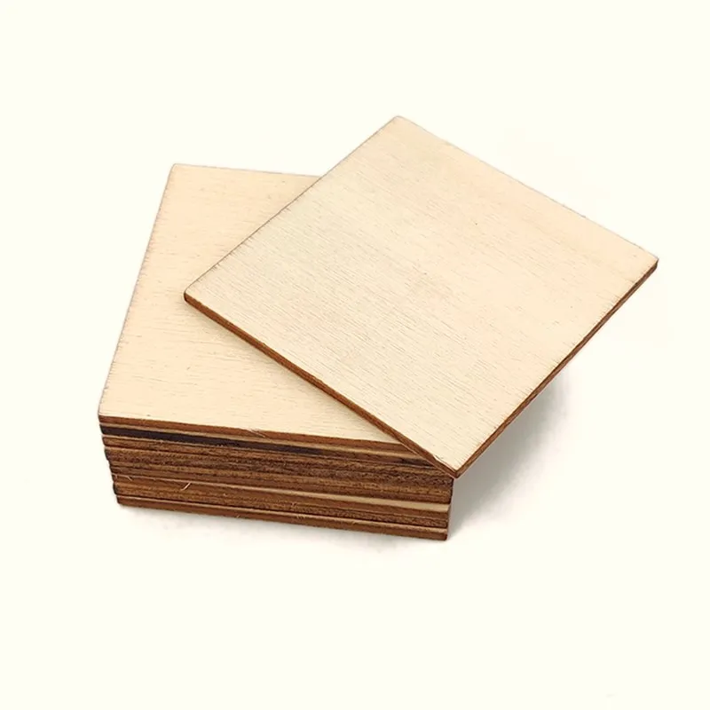 10-60mm Square Wood Cutouts for Wooden Coasters Unfinished Wood Slices Blank Wooden Squares for Photo Props and Decorations