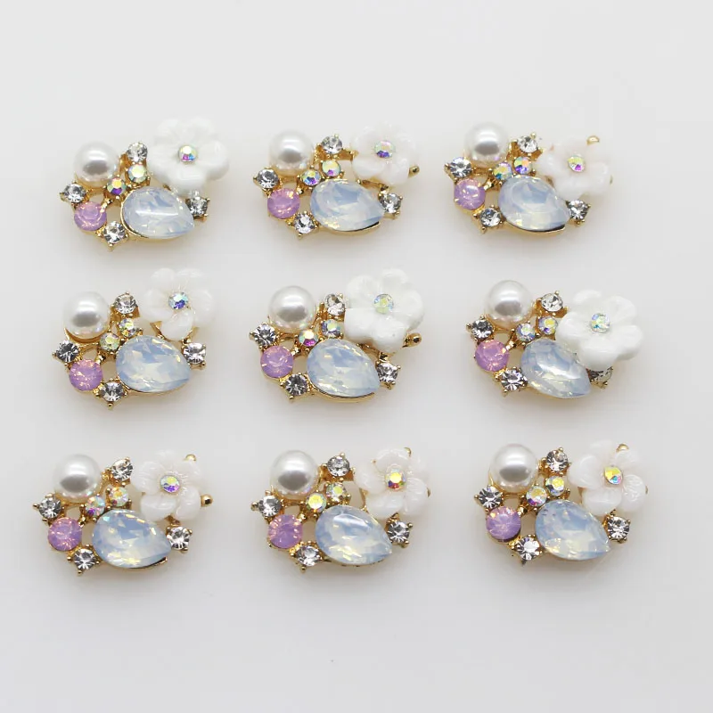 10pcs/batch 17mm pearl rhinestone metal flower DIY jewelry discovery accessories jewelry embellishment making DIY accessories