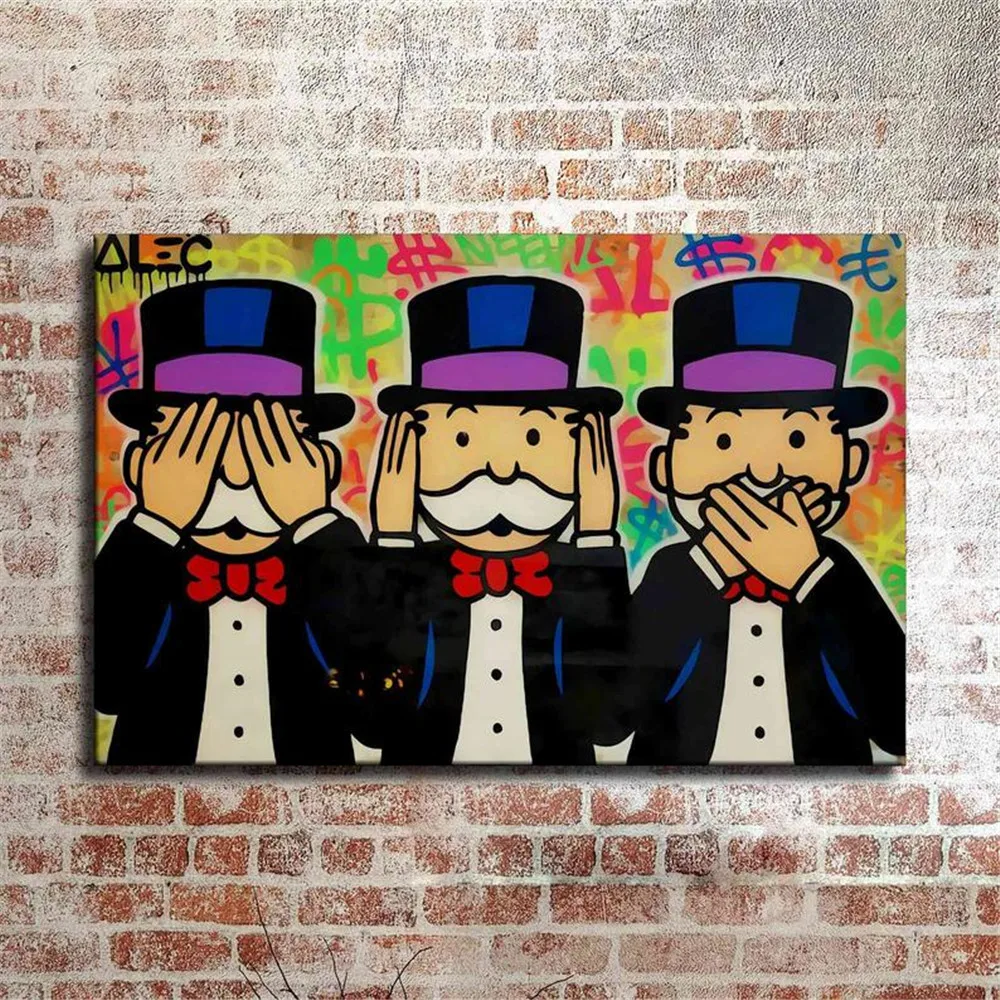 

Alec Monopolys See no evil Hear no evil Speak no evil , Painting Canvas Modern Art Decorative Wall Pictures Home Decor