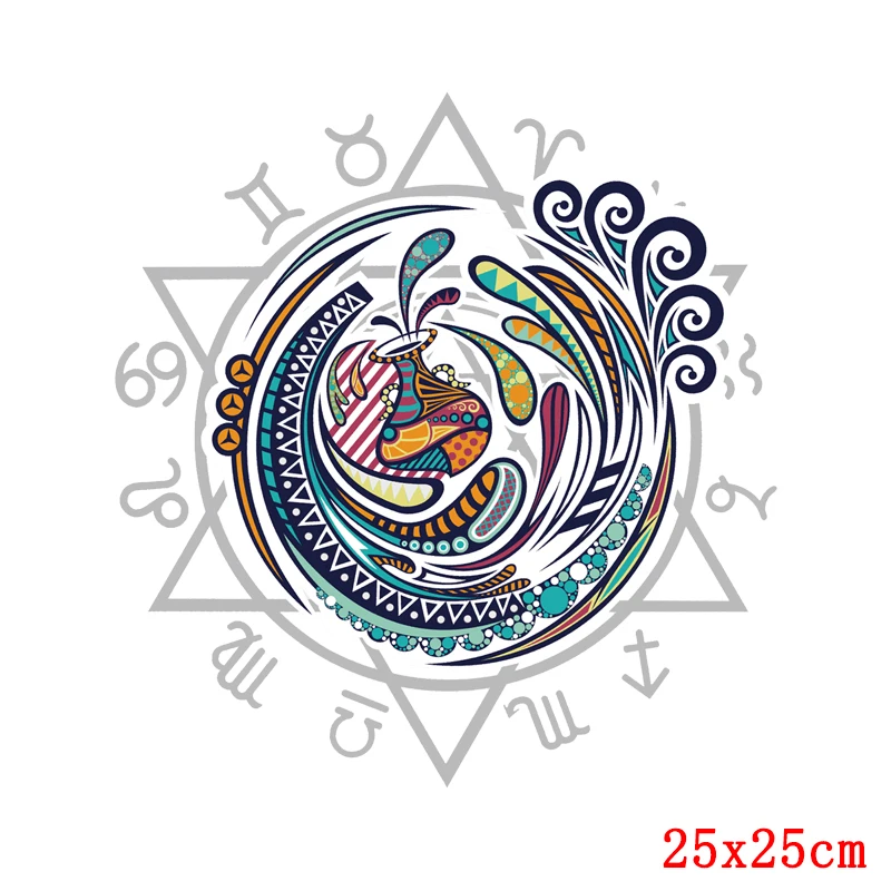 Iron on Transfers Zodiac Signs Patches for Clothing Thermo Stickers Animals Washable Patch Heat Transfers Man T-shirt Appliques