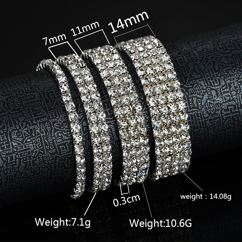 UZone Exquisite Zircon Elastic Bracelet 1-10 Row Clear Stone Charm Bangles For Women Girls Bridesmaid Wedding Party Gift