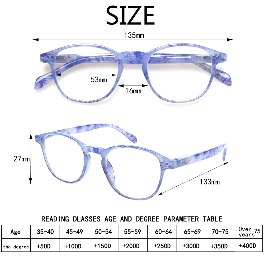 Henotin Reading Glasses for Men and Women HD Lenses Delicate Oval Pattern Frame Spring Hinge Diopter +1.0+2.0+3.0