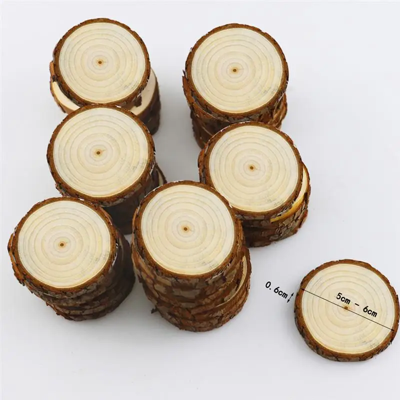 5-100 Buah Bulat Pinus Alami Tebal Lingkaran Irisan Kayu Yang Belum Selesai dengan Cakram Log Kulit Pohon DIY Kerajinan Lukisan Pesta Pernikahan