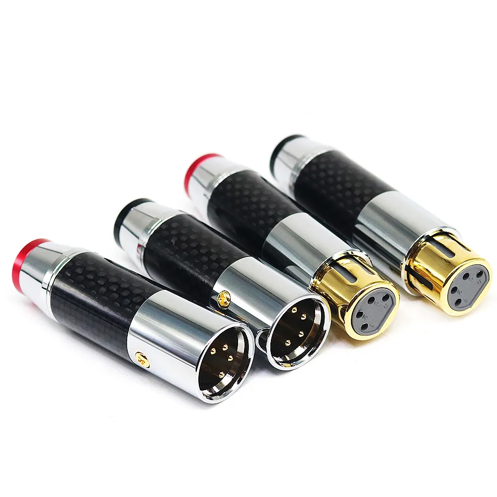 HIFI Black Male Female Carbon Fiber Plated Gold Nylon 4 Pins XLR Balanced Jack Connector