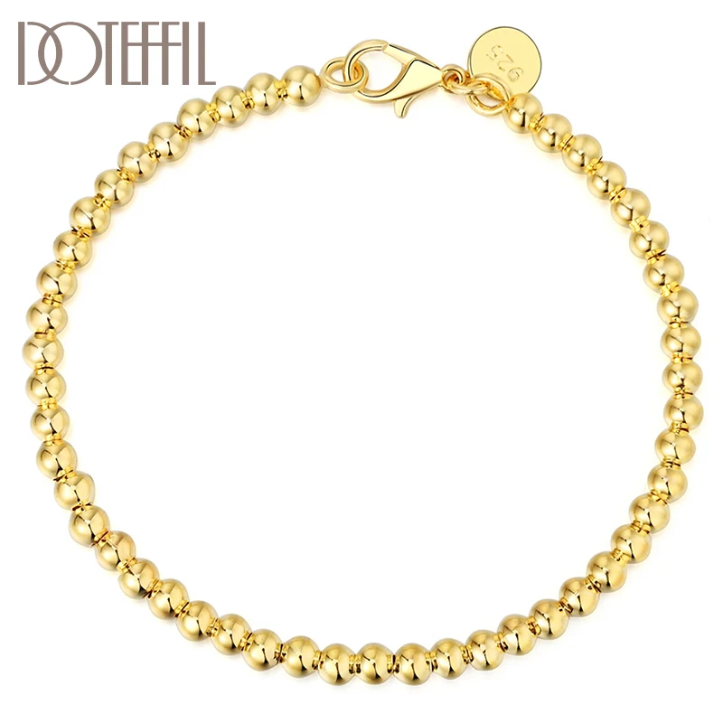 DOTEFFIL 925 Sterling Silver Hollow 4mm Rose Gold Smooth Bead Chain Bransoletka Dla Kobiet Ślub Zaręczyny Impreza Moda Biżuteria