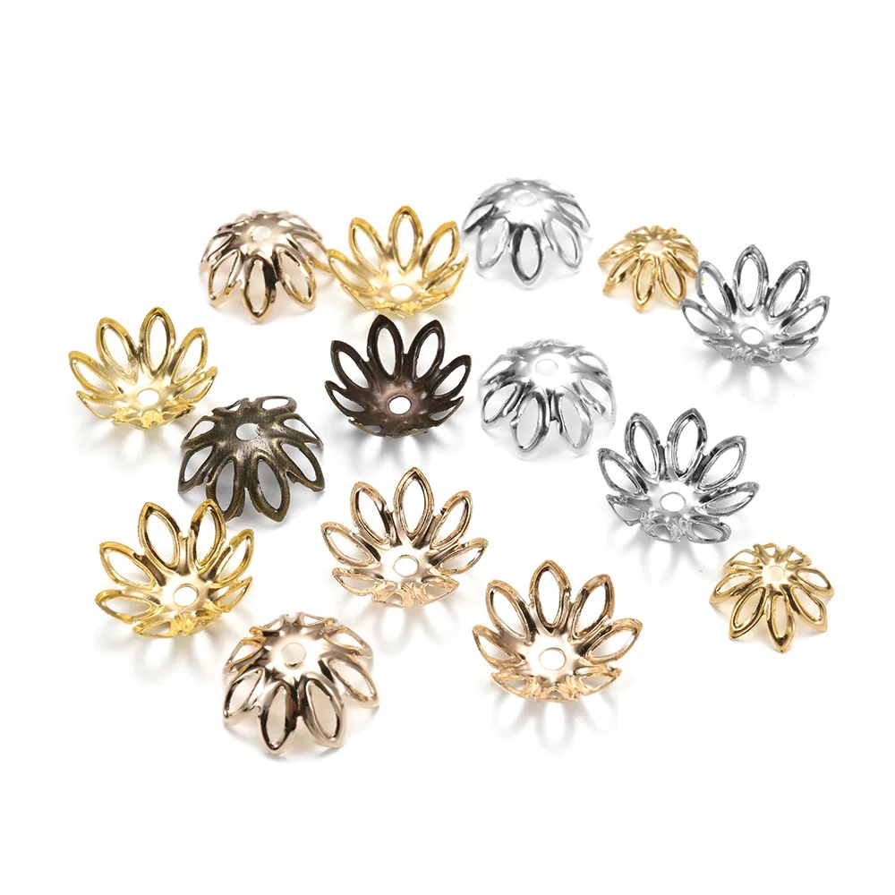 100pcs/lot Gold Bronze Plated Filigree Metal Hollow Flower Spacer Beads End Caps For Jewelry Making Charms Necklace