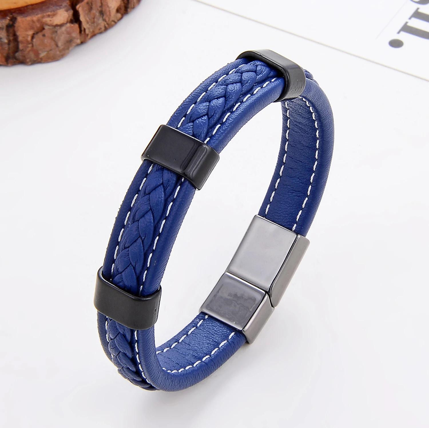 Klassisches geflochtenes Lederarmband für Damen, Zinklegierung, Metall, Herrenschmuck, Armbänder, Damen-Accessoires, 2021, Phevт Alem – Detail 14