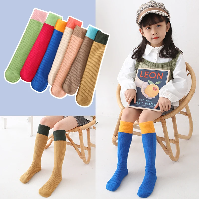 

Fashion infant girls over keen high long socks warmer Color contrast Multicolor Vertical Stripes baby Kids Children Calf Socks