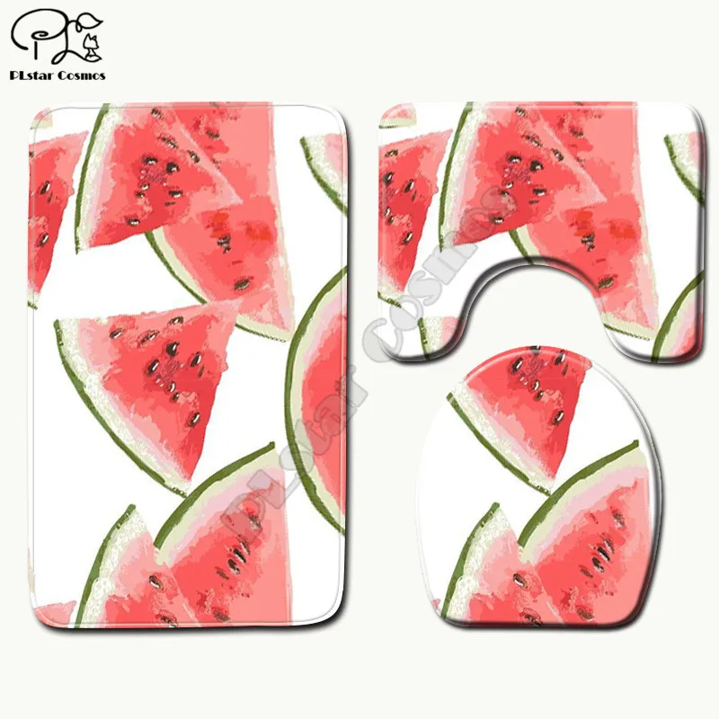 Watermelon pattern funny 3D printed Bathroom Pedestal Rug Lid Toilet Cover Bath Mat Set drop shipping style-3