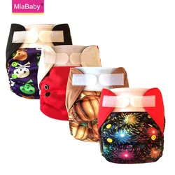 Miababy Newborn S Charcoal Bamboo  AIO Cloth Diaper Christmas Print Baby cloth Hemp Insert Diapers