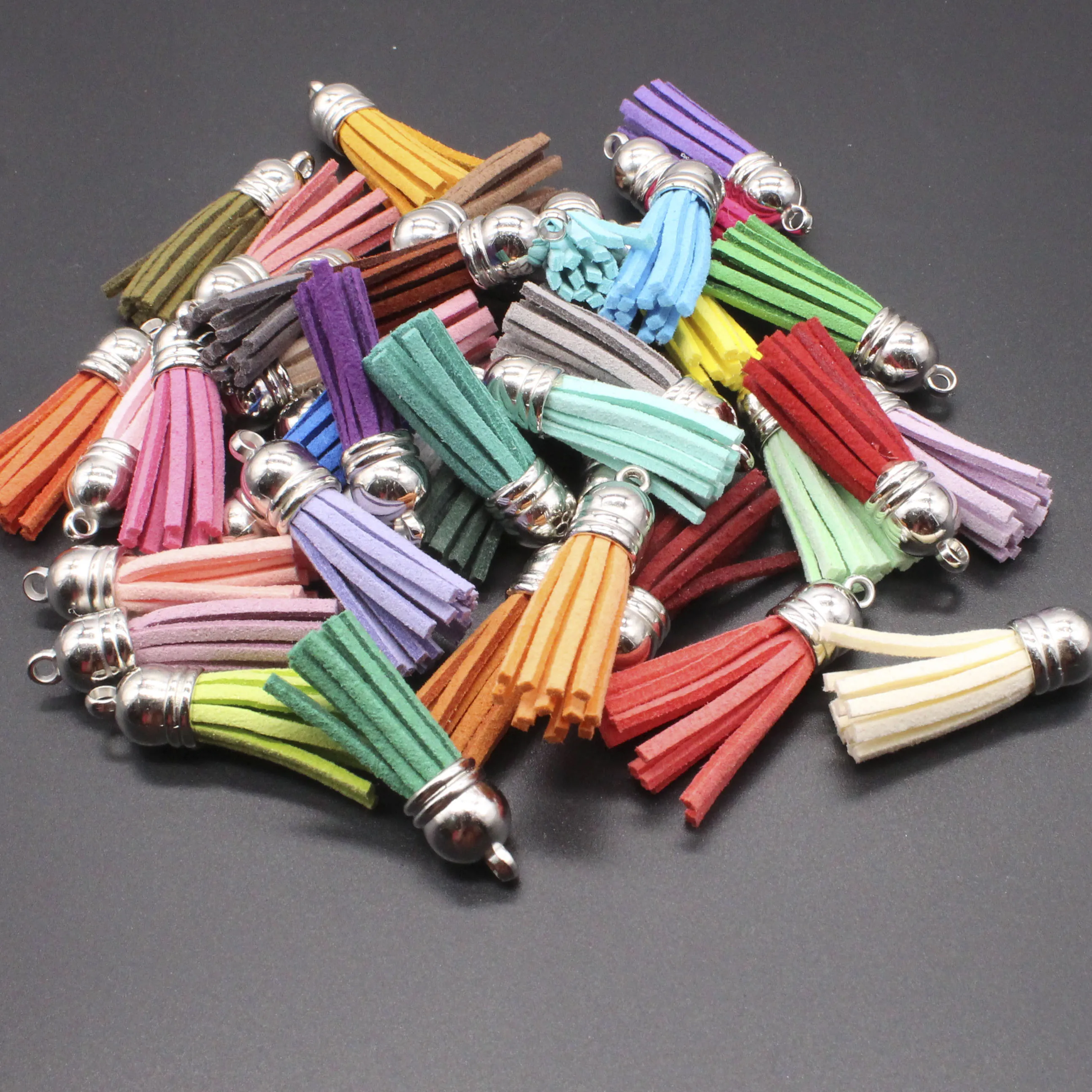 20pcs 38mm Mixed Color Fiber Fringe Suede Tassel Key Chains For DIY Jewelry Accessories