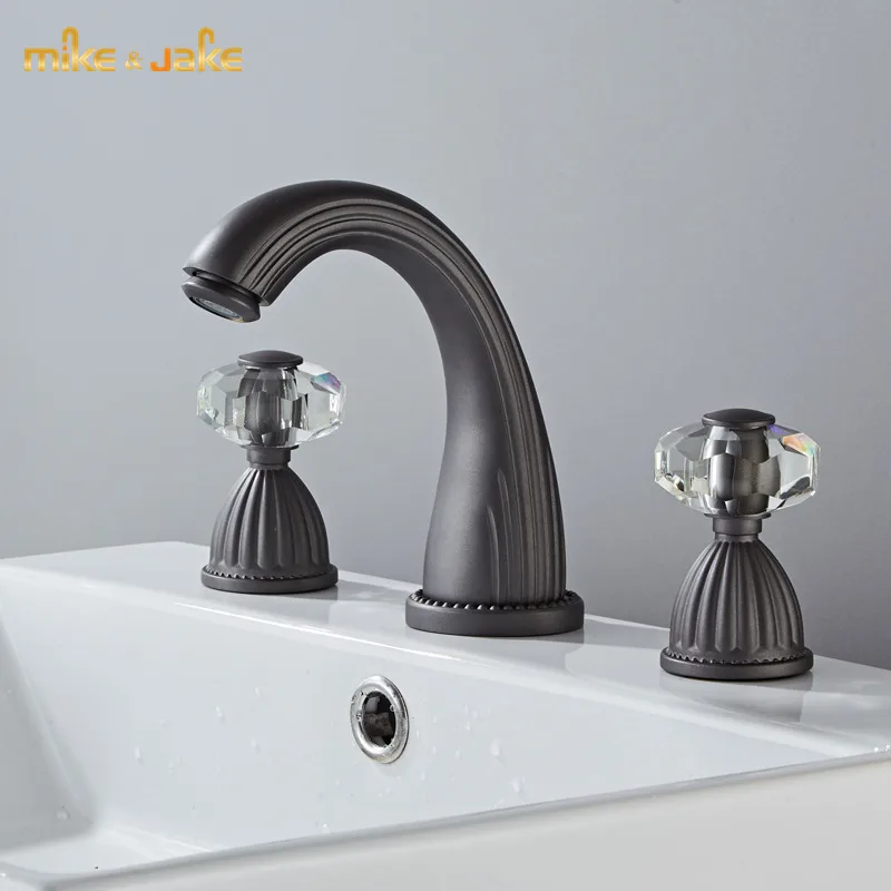 

Crystal basin faucet gray gunmetal brass bathroom faucet double handle water tap Gunmetal sink tap cold and hot mixer tap 1111GM