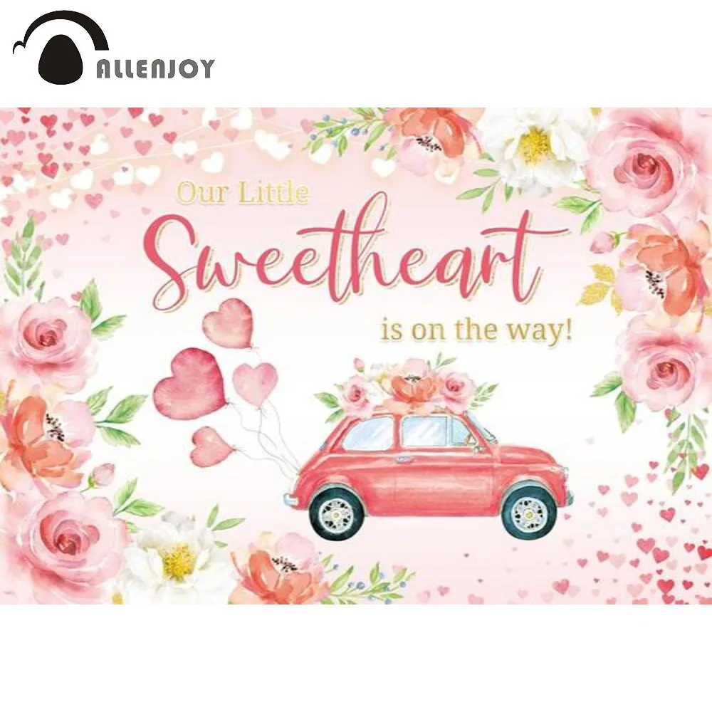 Allenjoy Valentine's Day Baby Shower Backdrop Sweetheart is on the Way Girl Flower Party Supplies Decor Photography Background