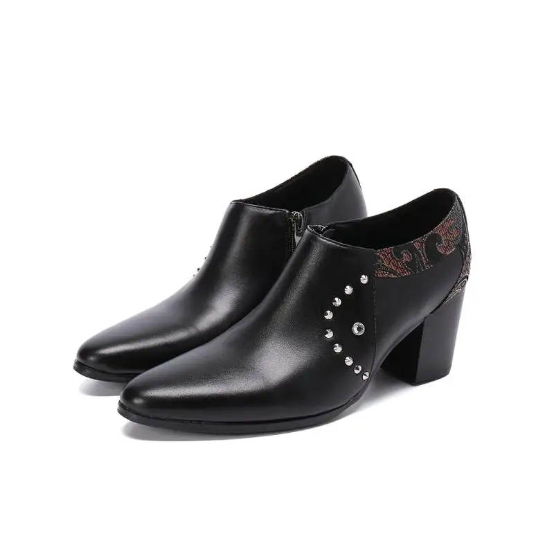 

Mens High Heels Genuine Leather Dress Men Shoes Black Height Increase Wedding Shoes Mens Career Work Pointed Toe Shoes Big Yards