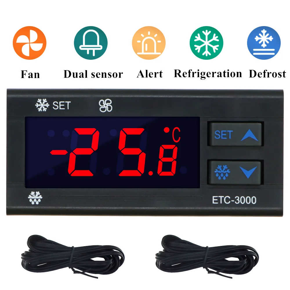 

ETC-3000 Mini Temperature Controller Refrigerator Thermostat Regulator Thermoregulator Thermocouple NTC Dual sensor 220V 40% off