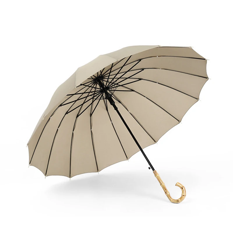 Long Automatic Big Umbrella Rain Women Men Parasol Retro Bamboo Curved Handle Large Umbrellas Strong Glassfiber 16K Windproof