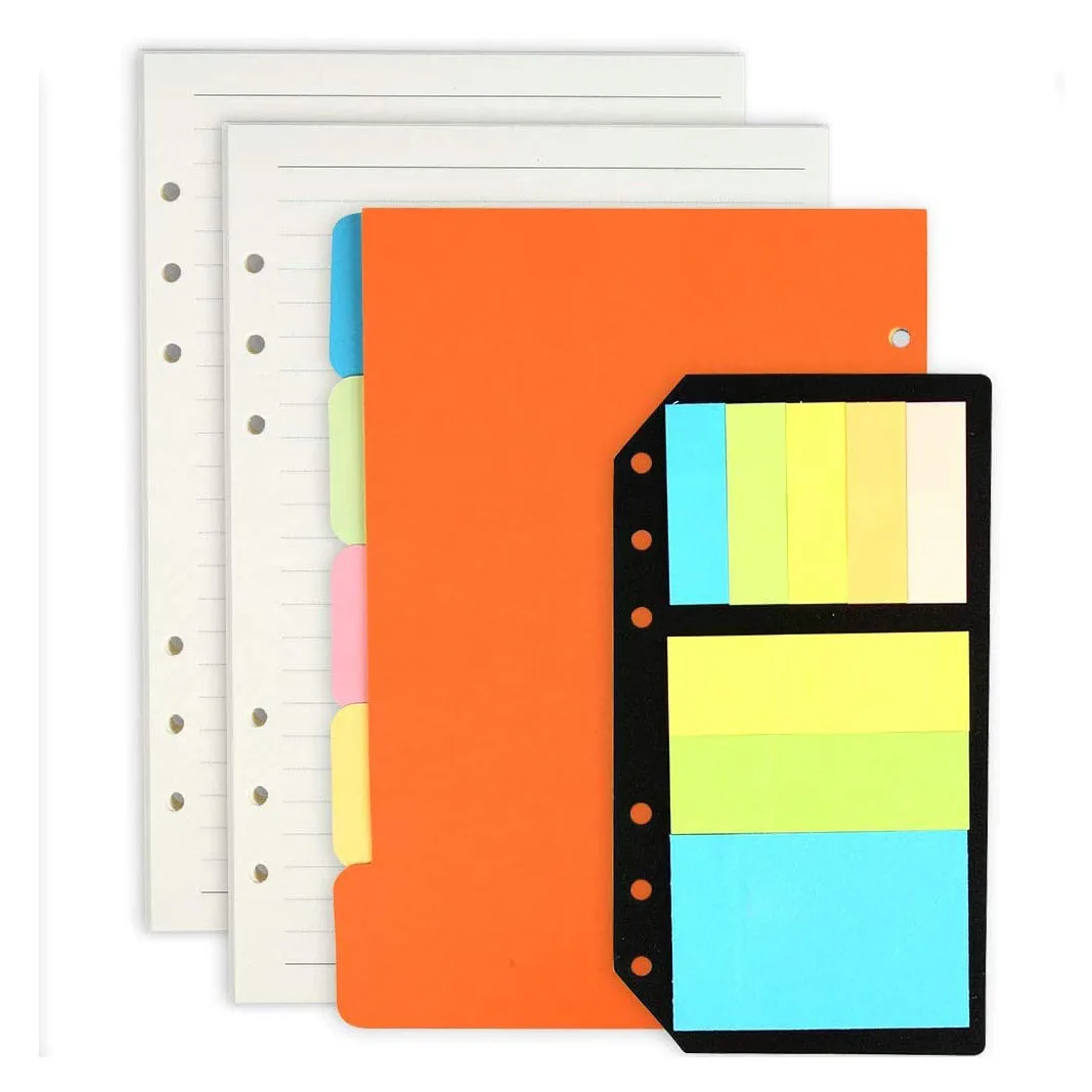 A6 Refillable Notebook Set, 2 Pack A6 Refills Inserts Lined Paper ,5 Pcs A6 Theme Color Dividers,240 Pcs Note Flags Tabs Index