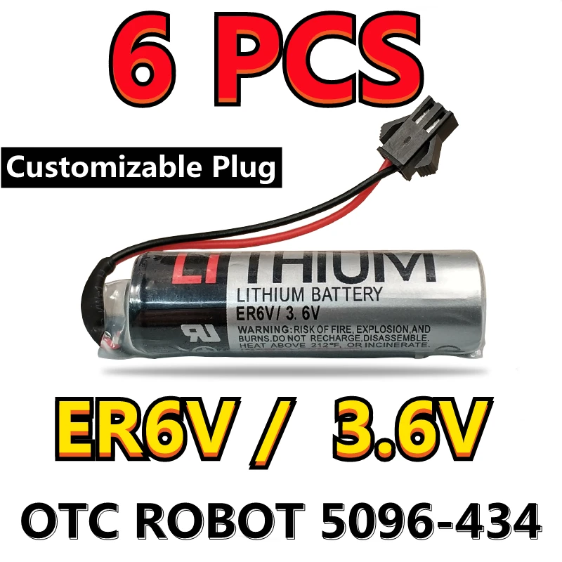 

6PCS NEW Original ER6V For OTC 5096-434 ROBOT Encoder 3.6V 2000mAh PLC Battery With Black SM-2P Connector (Customizable Plug)