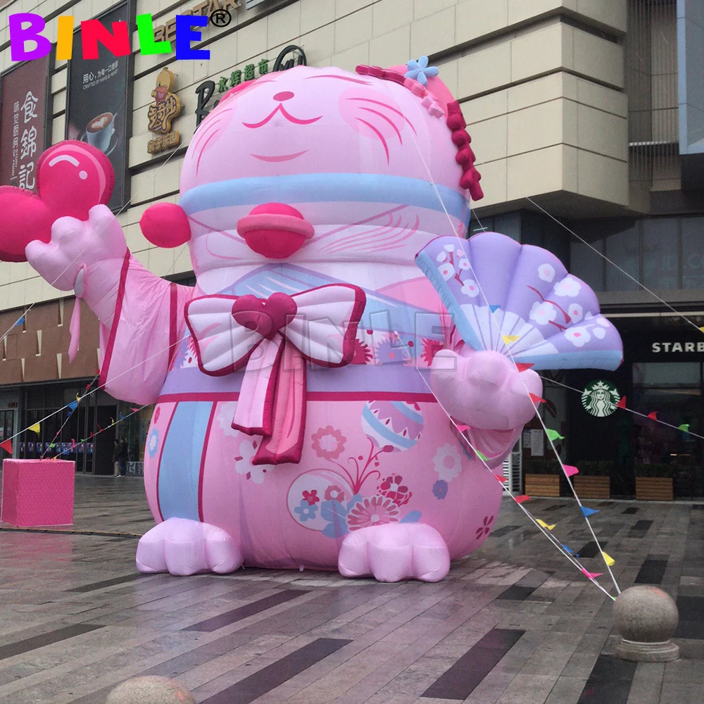 Visual Architects Pink Giant Inflatable Cat With Colorful Patterns Outdoor Decoration Cartoon Mascot For Sale