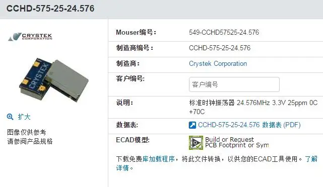 

1PCS/ CCHD-575-25-24.576MHZ 24.576M CRYSTEK square wave low phase noise femtosecond crystal oscillator