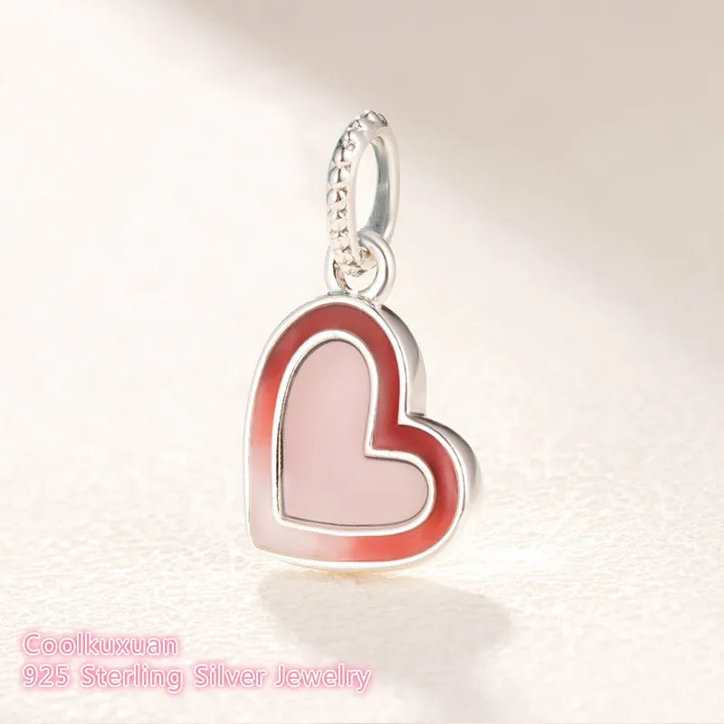 

Valentine's Day 925 Sterling Silver Asymmetric Heart of Love Charm, Mixed Enamel beads Fit Original Pandora Charms Bracelet