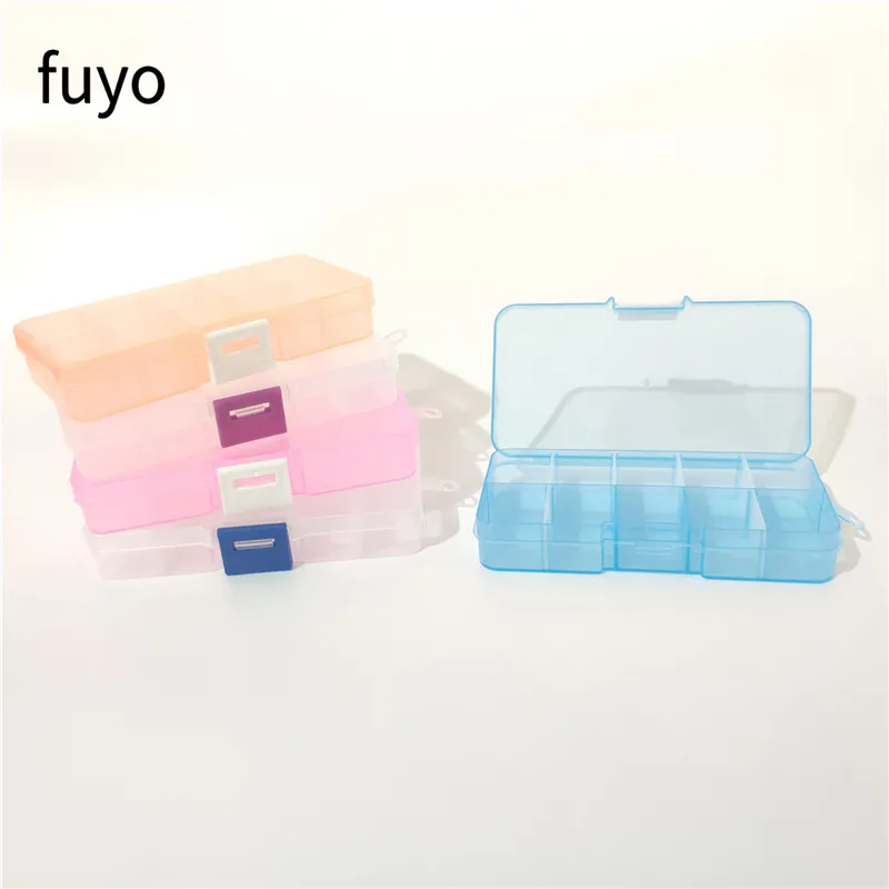 

10 Slots Plastic Storage Jewelry Box Compartment Container for Beads Earring Box for Jewelry Rectangle Box Case