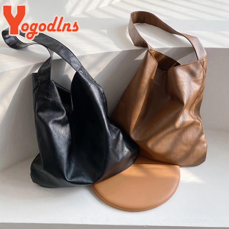 Yogodlns Vintage Women Tote Bag Large Capacity Shoulder Bag Soft PU Leather Handbag and Purse Designer Lady Armpit Bag Purse sac