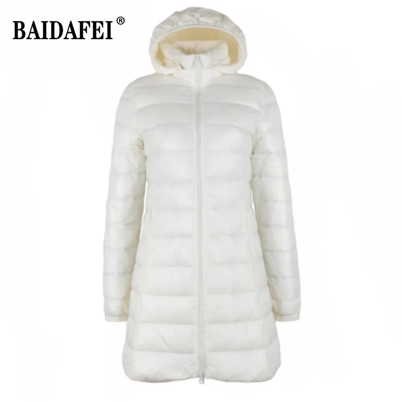 Jaqueta comprida grossa para baixo feminina com chapéu destacável, casaco ultraleve, feminino, plus size, 7XL, 8XL, inverno