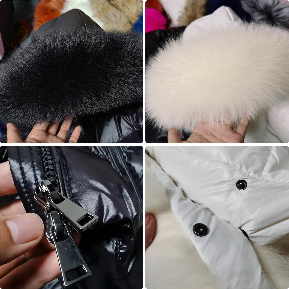 Maomaokong Winter Female Parkas White Duck Down Jacket Real Fox Fur Collar Hooded Warm Women\'s Feather Coat Outwear