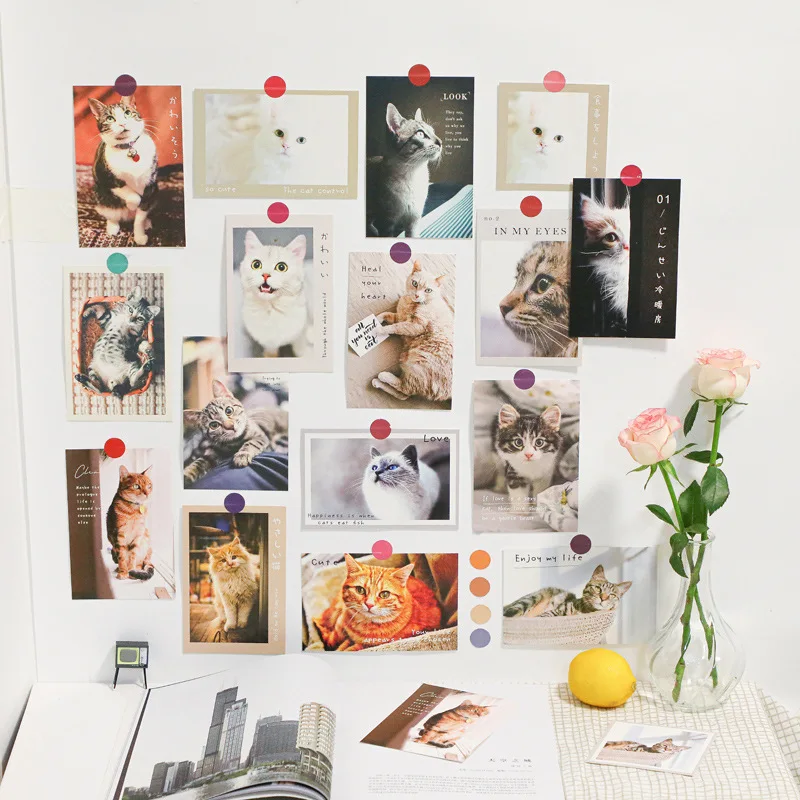 Ins Cat Dog Postcard Interesting Animal Series Decorative Cards 15 Sheets Greeting Card Small Poster Diy Background Wall Sticker