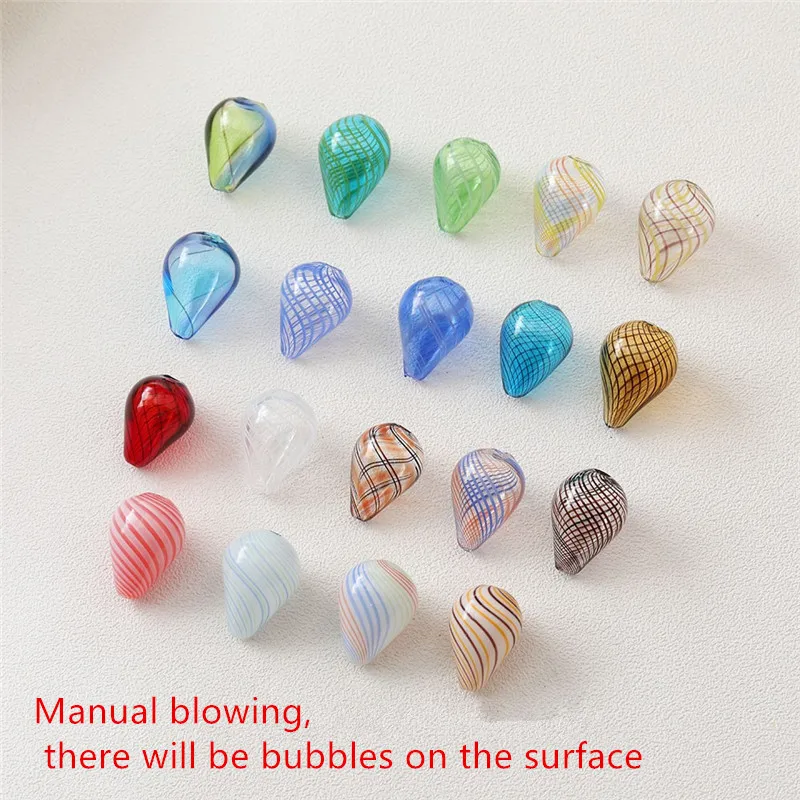 Summer style 20pcs/lot color streak pattern print geometry water drop shape Straight hole glass balls beads diy jewelry making