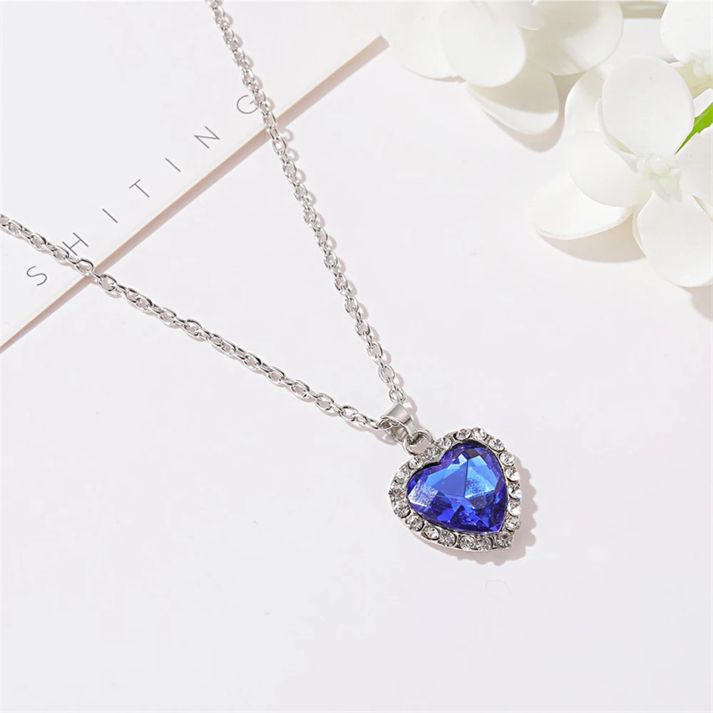 SUMENG 2024 New Titanic Heart Of Ocean Blue  Love Forever Pendant Necklace For Women Men Jewelry Gift