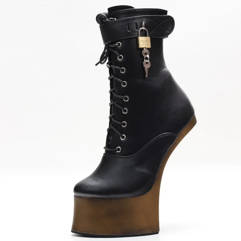 2022 New Women Platforms Boots,Pony Hoof Heel Short Boot,Night Club Fetish Cosply Shoes For Man,Heelless,18cm,BLACK,Dropshipping