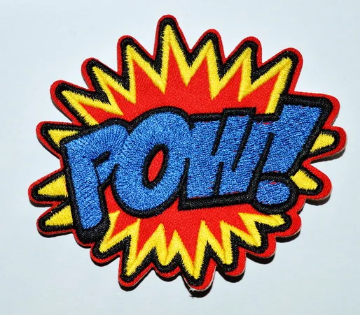 

Hot! POW! superhero comics retro fun embroidered applique iron on patch (≈ 10* 8.5 cm)