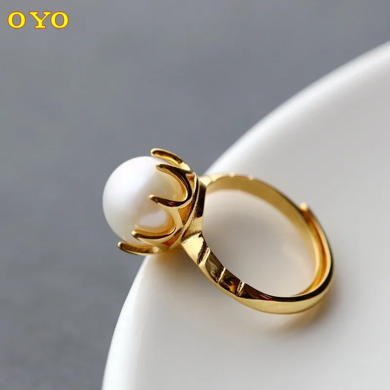 

100%925 Sterling Silver Inlaid Natural Pearl Silver Gold Plated Ring Fashion Women