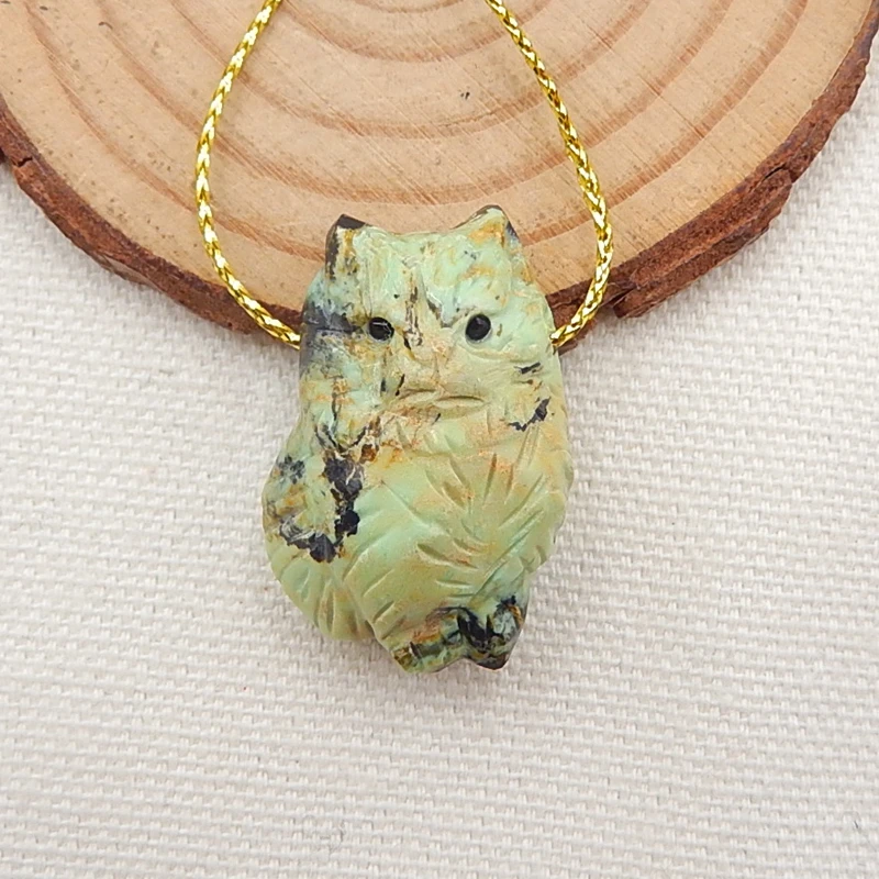 Semi-precious Stone jewelry accessories Carved Cat Green Turquoise Gemstone pendant bead 30x29x13mm,8.7g