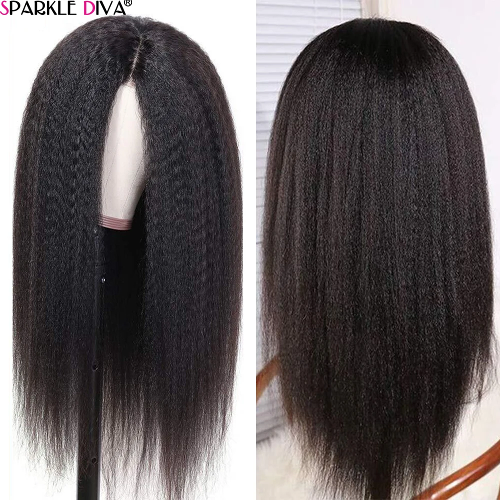 

Kinky Straight 13X6 Lace Front Wig Pre Plucked Yaki Brazilian Glueless Lace Human Hair Wig For Woman Natural Hairline