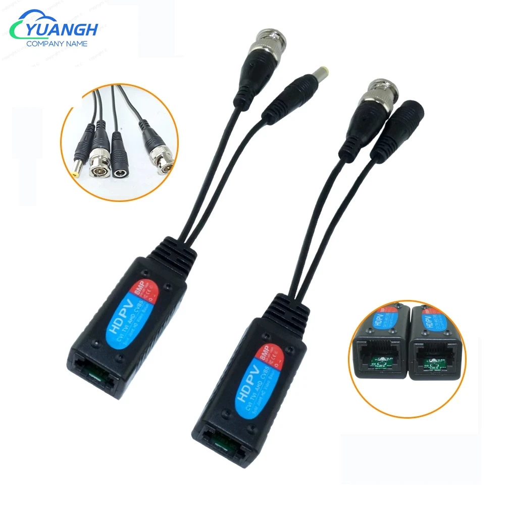 cctv trancado par conector ethernet video hd balun bnc para rj45 coaxial passivo 4k ahd cvi tvi cvbs camera 8mp 01